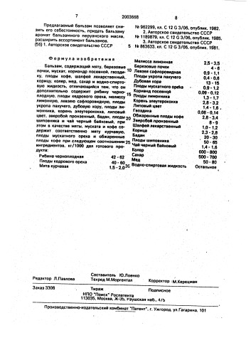 "бальзам "амур" (патент 2003668)