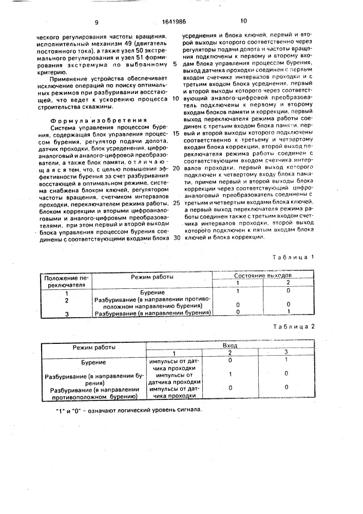 Система управления процессом бурения (патент 1641986)