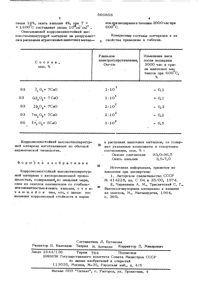 Коррозионностойкий высокотемпературный материал (патент 560858)