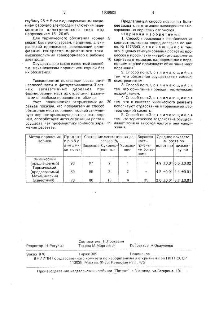 Способ порослевого возобновления корнеотпрысковых пород деревьев (патент 1639508)