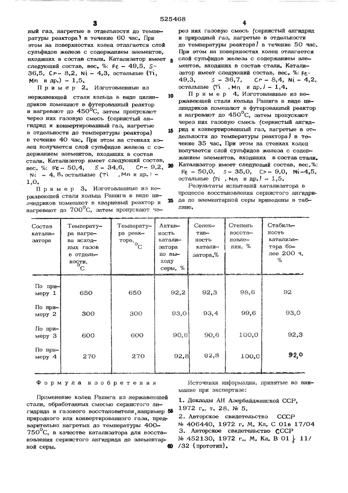 Катализатор для восстановления сернистого ангидрида до элементарной серы (патент 525468)