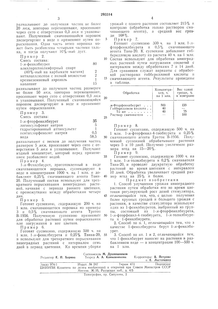 Способ улучшения урожая виноградного растения (патент 293314)