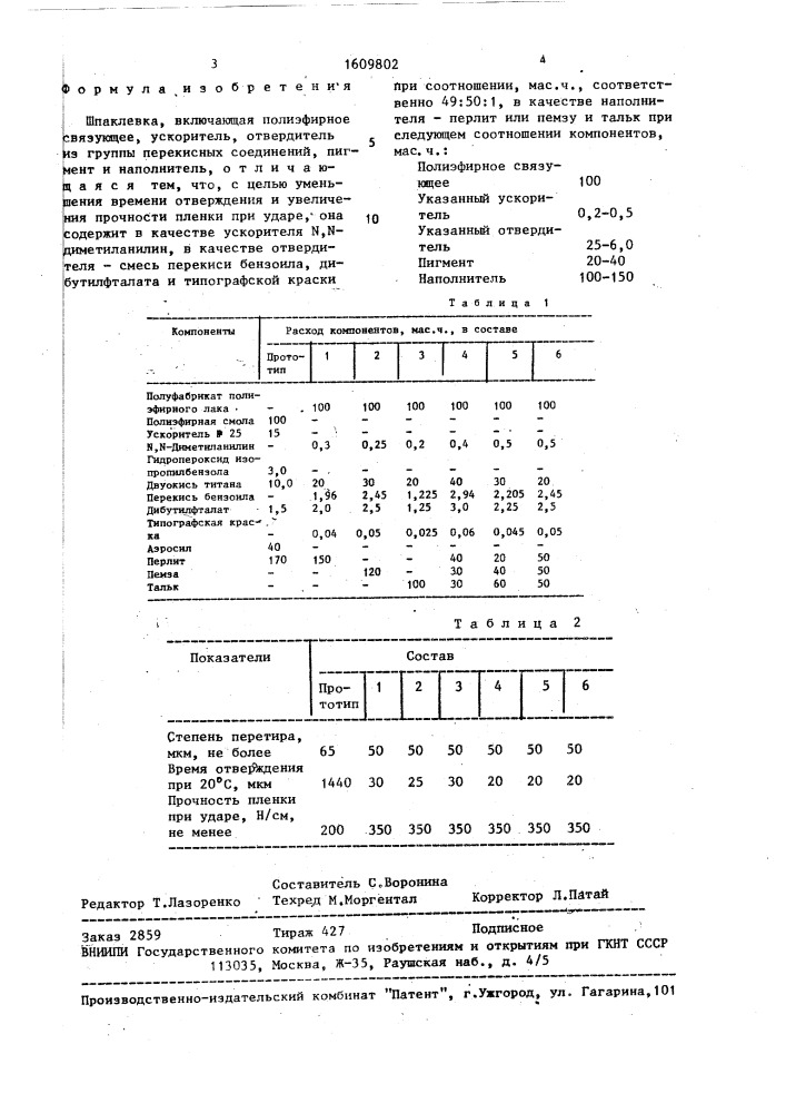 Шпаклевка (патент 1609802)