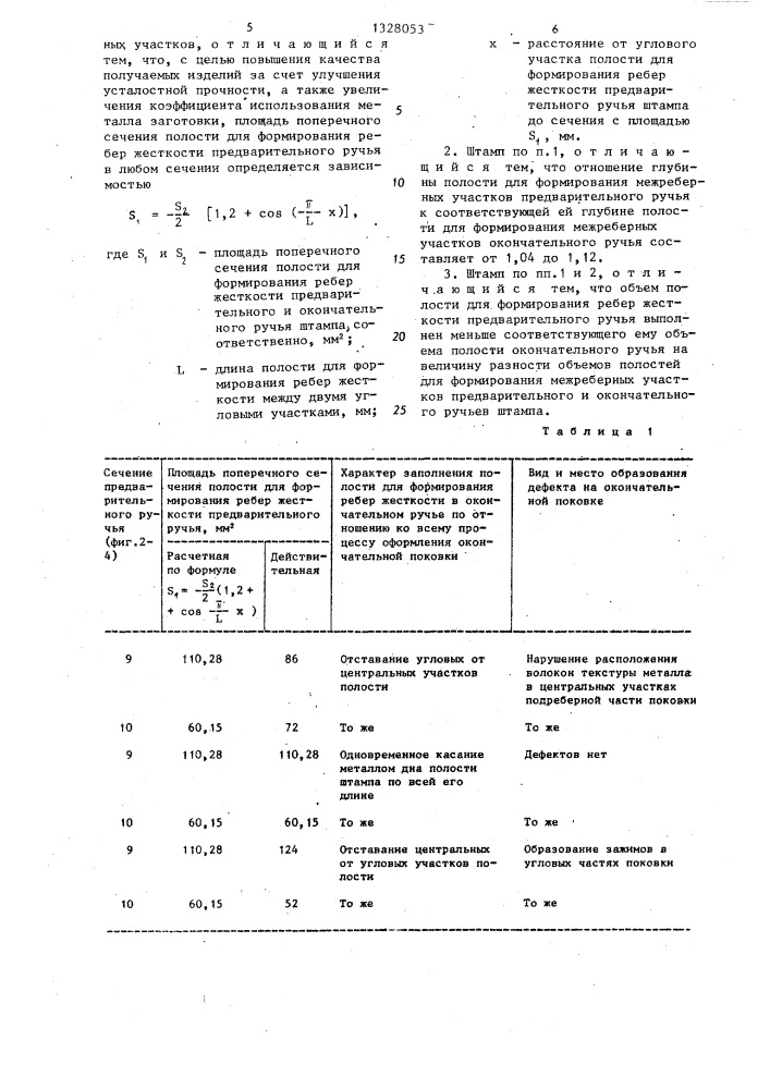 Совмещенный штамп для многоручьевой объемной штамповки поковок с ребрами жесткости (патент 1328053)