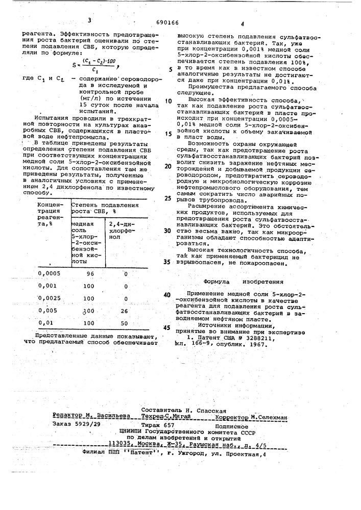 Реагент для подавления роста сульфатвосстанавливающих бактерий в заводняемом нефтяном пласте (патент 690166)