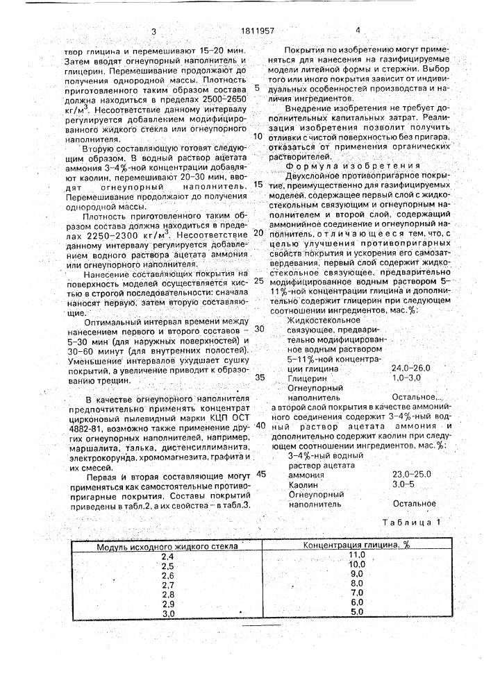 Двухслойное противопригарное покрытие (патент 1811957)