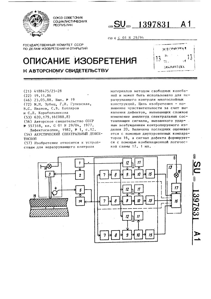 Акустический спектральный дефектоскоп (патент 1397831)