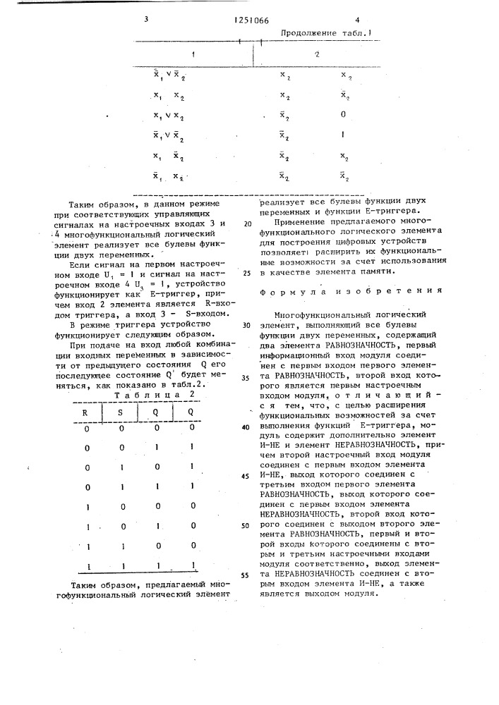 Многофункциональный логический элемент (патент 1251066)