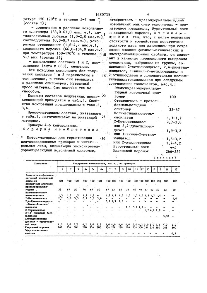 Пресс-материал для герметизации полупроводниковых приборов и интегральных схем (патент 1680735)