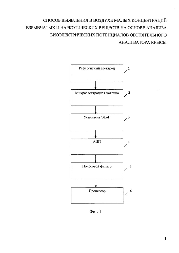 Способ выявления в воздухе малых концентраций взрывчатых и наркотических веществ на основе анализа биоэлектрических потенциалов обонятельного анализатора крысы (патент 2659712)