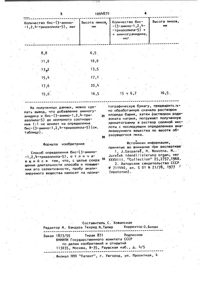 Способ определения бис-(3-амино-1,2,4-триазолила-5) (патент 1004870)