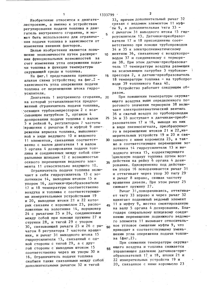 Ограничитель подачи топлива двигателя внутреннего сгорания (патент 1333799)