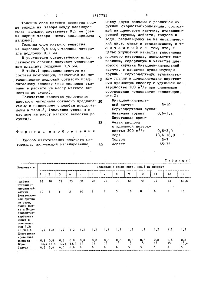 Способ изготовления плоского материала (патент 1517755)