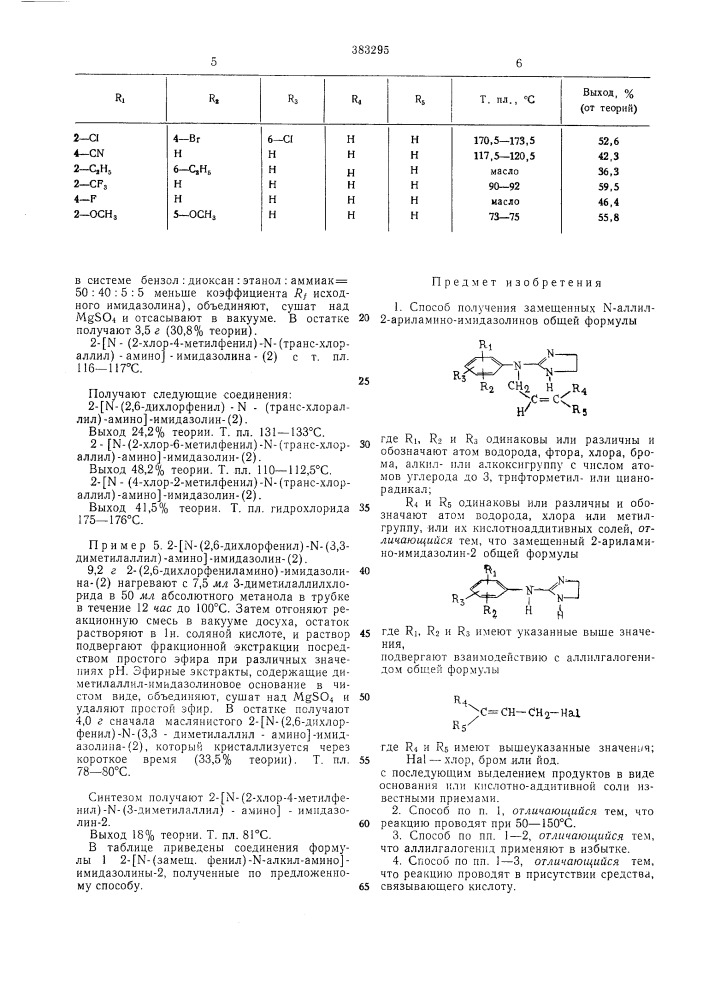 Способ получения замещенных ы-аллил-2-ариламино- имидазолинов (патент 383295)