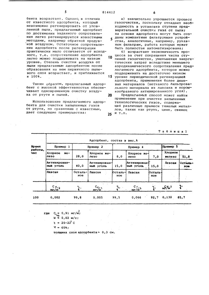 Адсорбент для очистки газов отпримесей тяжелых металлов и способего получения (патент 814412)