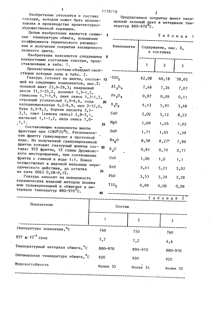 Глазурь (патент 1178718)