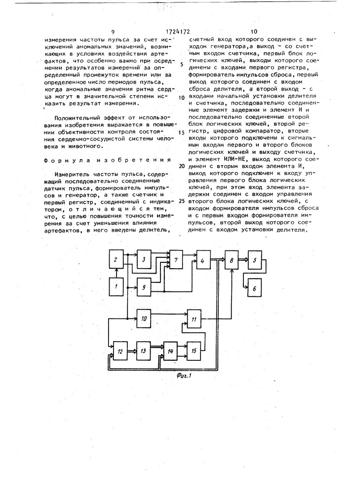 Измеритель частоты пульса (патент 1724172)