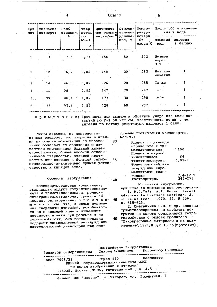 Полиэфируретановая композиция (патент 863607)