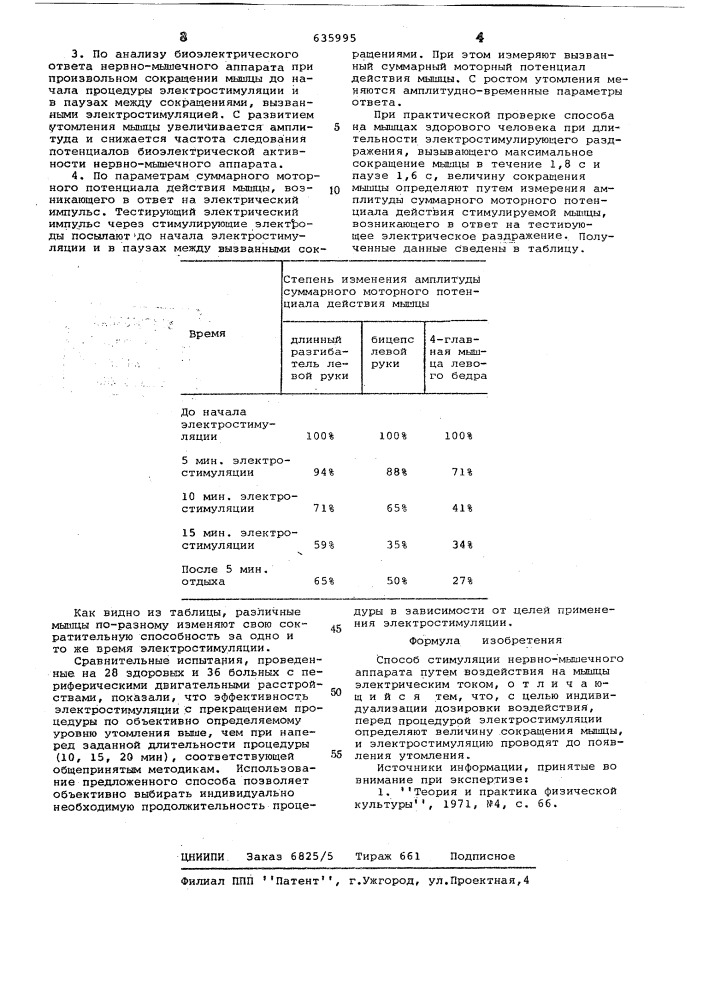 Способ стимуляции нервно-мышечного аппарата (патент 635995)