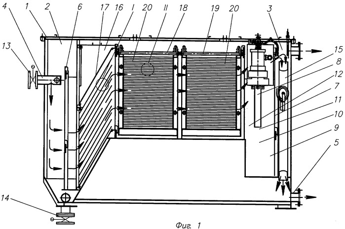 Многозонный технологический модуль тонкослойной очистки больших объемов жидкостей от механических примесей (патент 2444395)