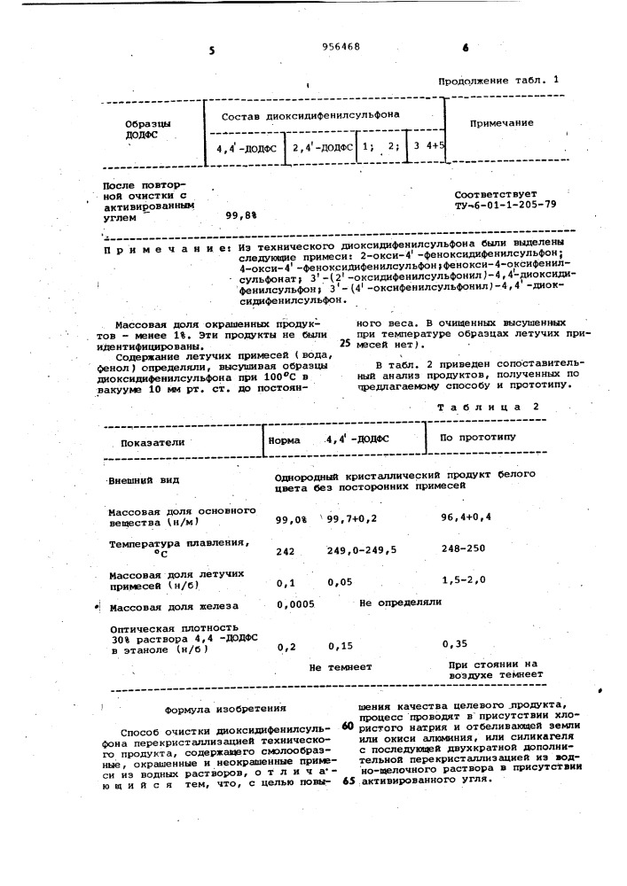 Способ очистки диоксидифенилсульфона (патент 956468)