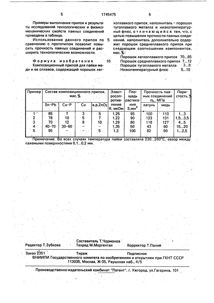 Композиционный припой (патент 1745475)