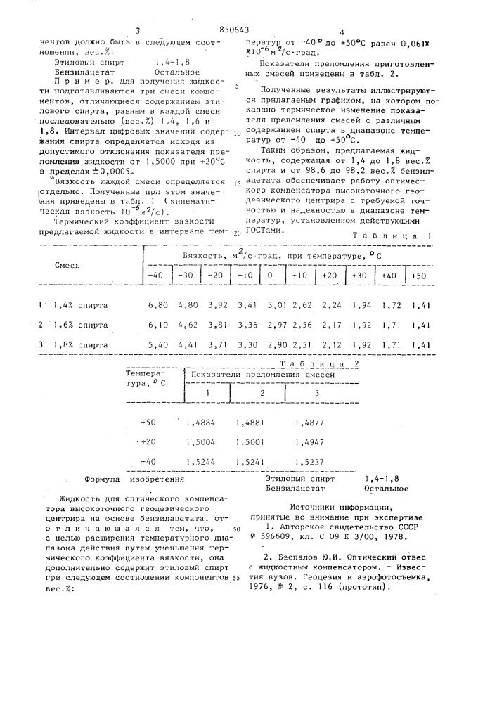 Жидкость для оптического компенсаторавысокоточного геодезического центрира (патент 850643)