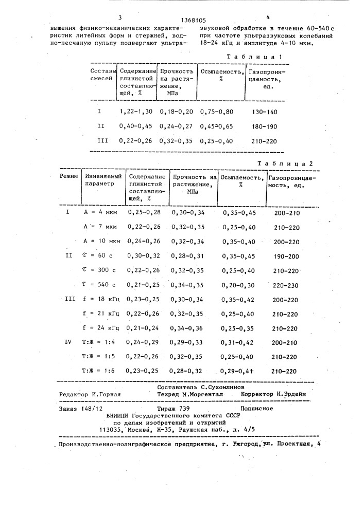 Способ приготовления смеси для литейных форм и стержней (патент 1368105)