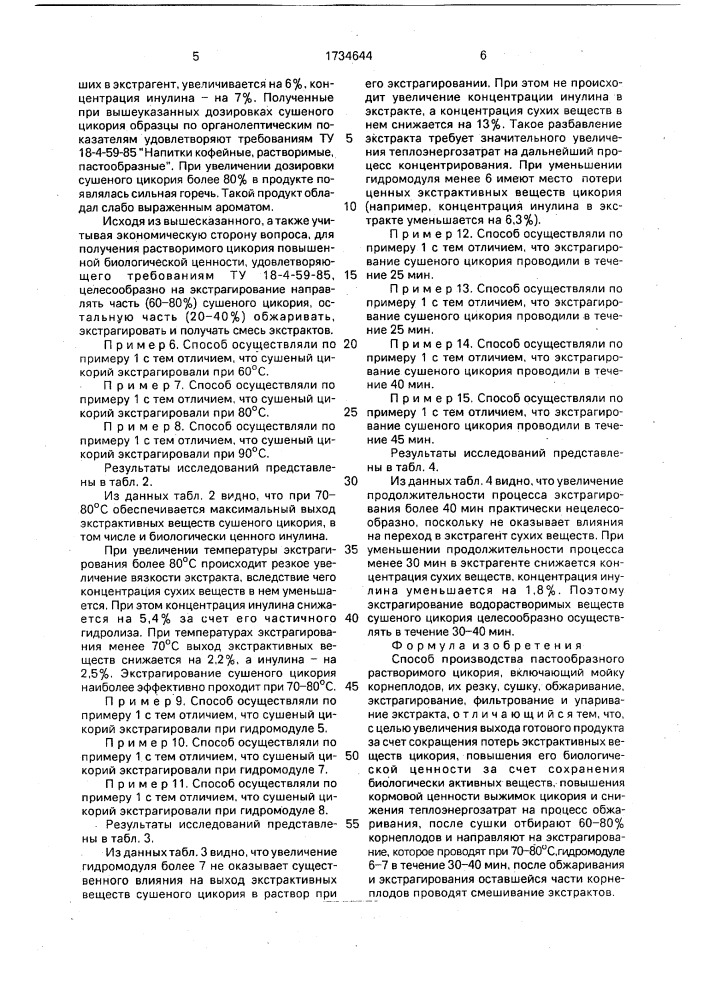 Способ производства пастообразного растворимого цикория (патент 1734644)