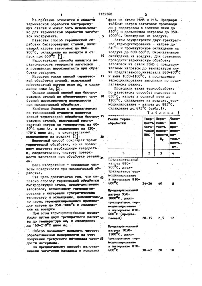 Способ термической обработки быстрорежущей стали (патент 1125268)