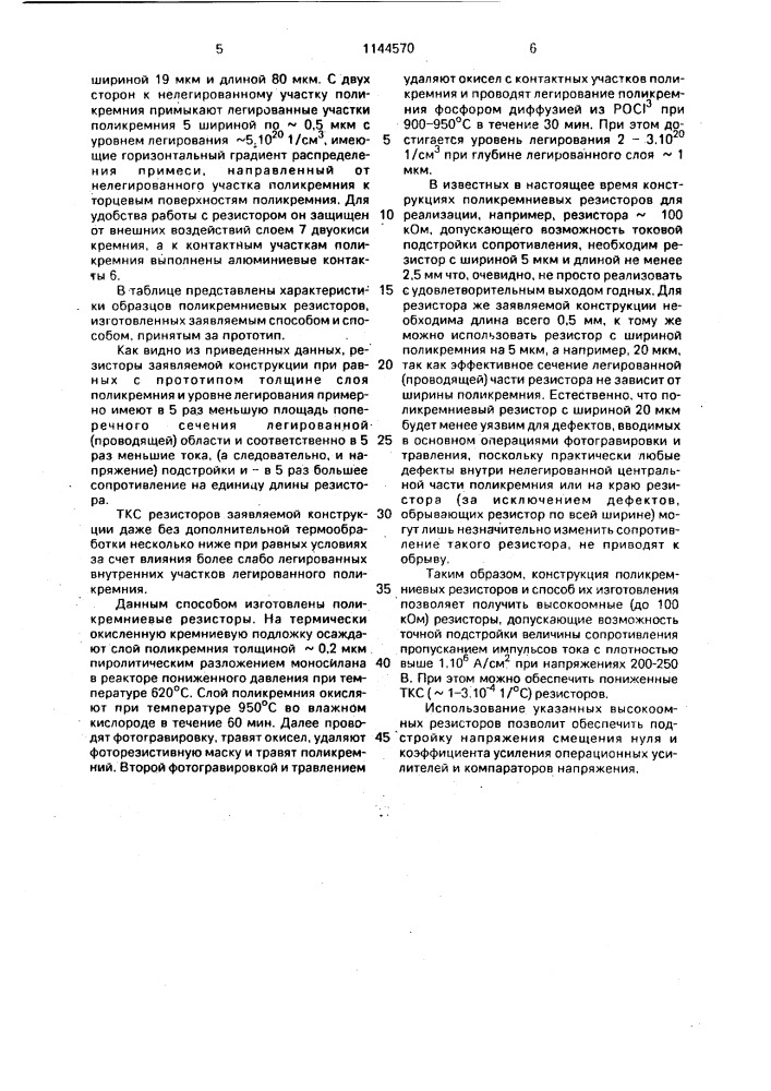 Поликремниевый резистор и способ его изготовления (патент 1144570)