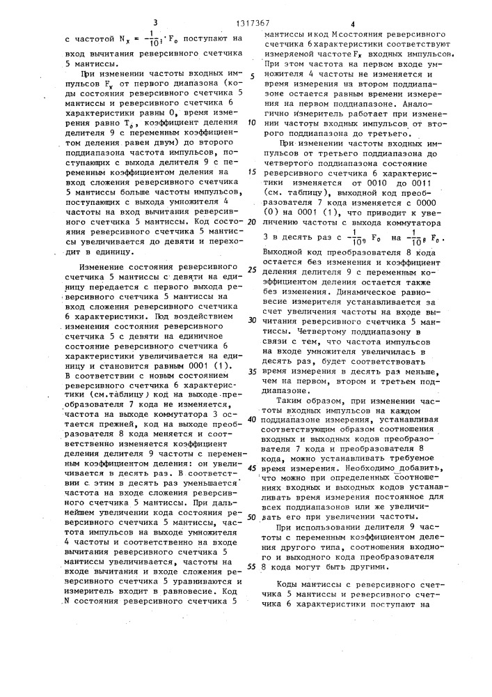 Цифровой измеритель средней частоты (патент 1317367)