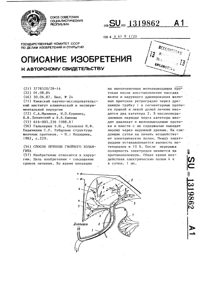 Способ лечения гнойного холангита (патент 1319862)