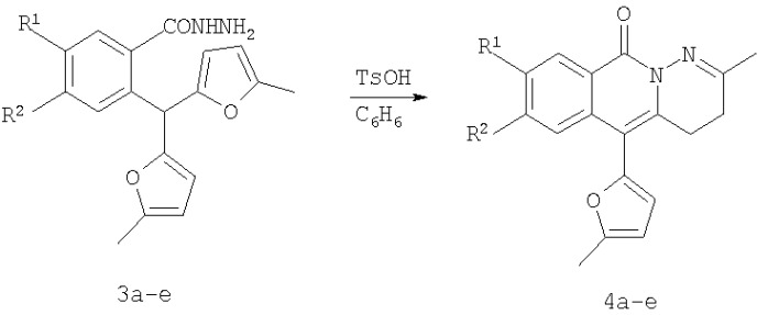 Способ получения производных 2-метил-5-(5-метил-2-фурил)-4,10-дигидро-3h-пиридазино[1,6-b]изохинолин-10-она (варианты) (патент 2310653)