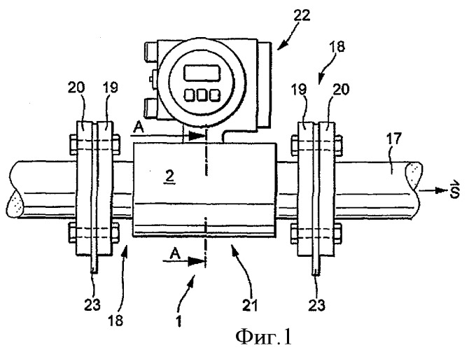 Устройство для измерения объемного или массового потока среды в трубопроводе (патент 2397451)