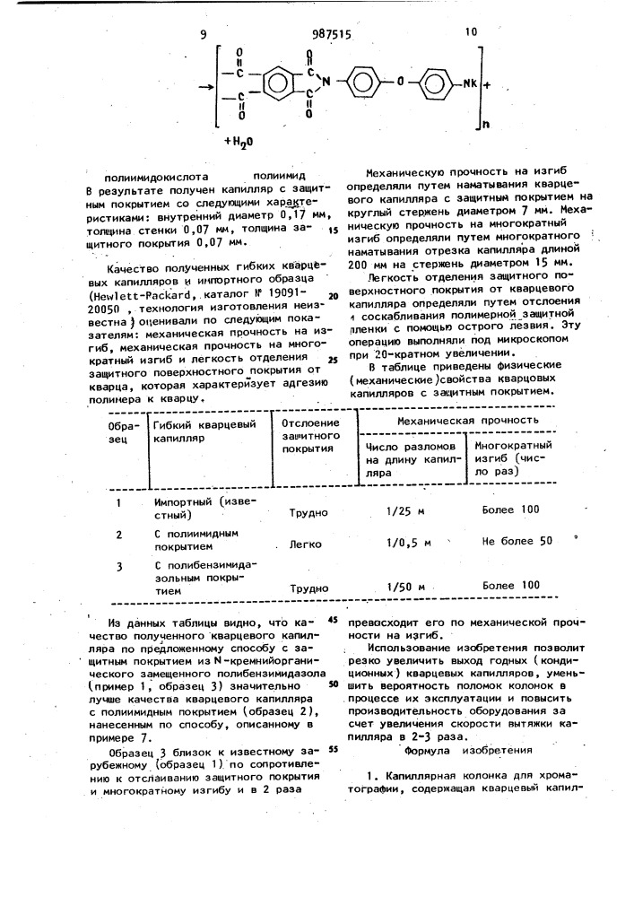 Капиллярная колонка для хроматографии и способ ее изготовления (патент 987515)