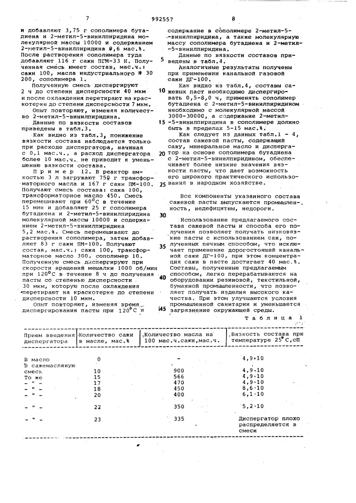 Состав сажевой пасты и способ ее получения (патент 992557)