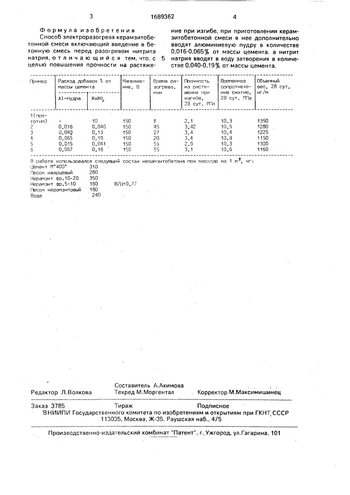 Способ электроразогрева керамзито-бетонной смеси (патент 1689362)