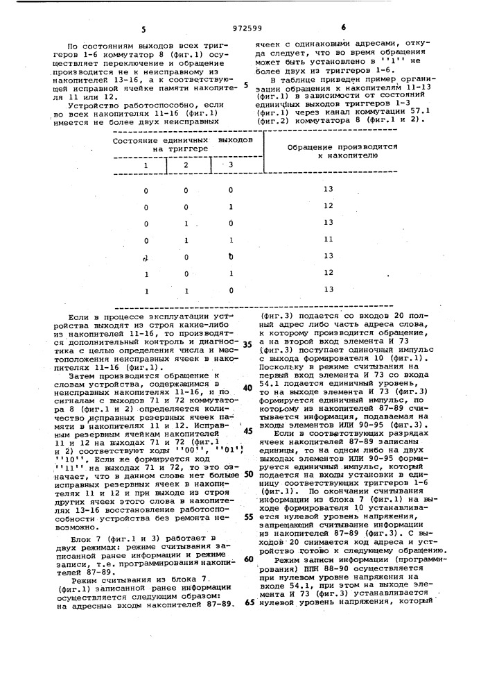 Запоминающее устройство с блокировкой неисправных ячеек (патент 972599)