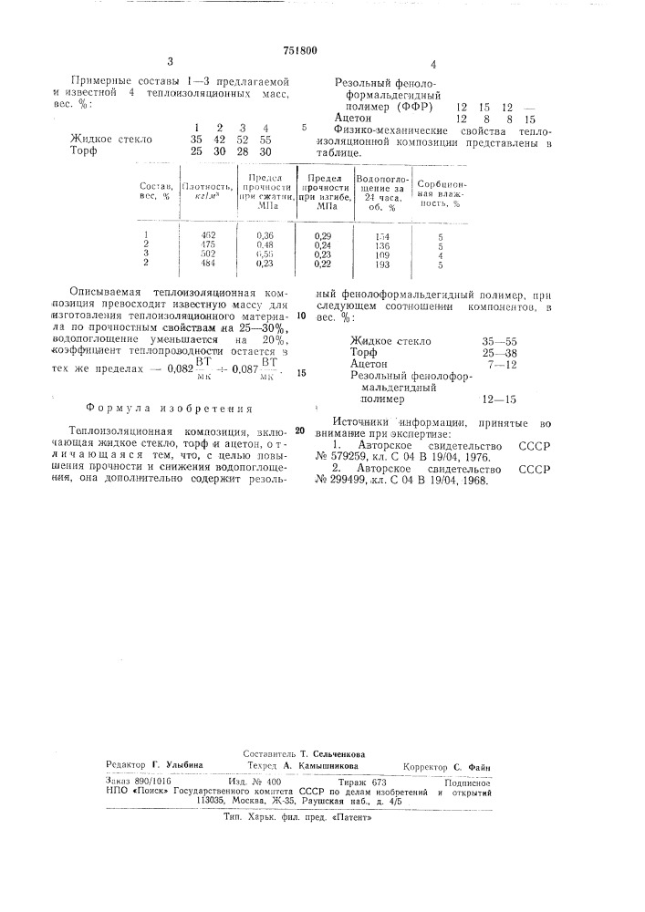 Теплоизоляционная композиция (патент 751800)