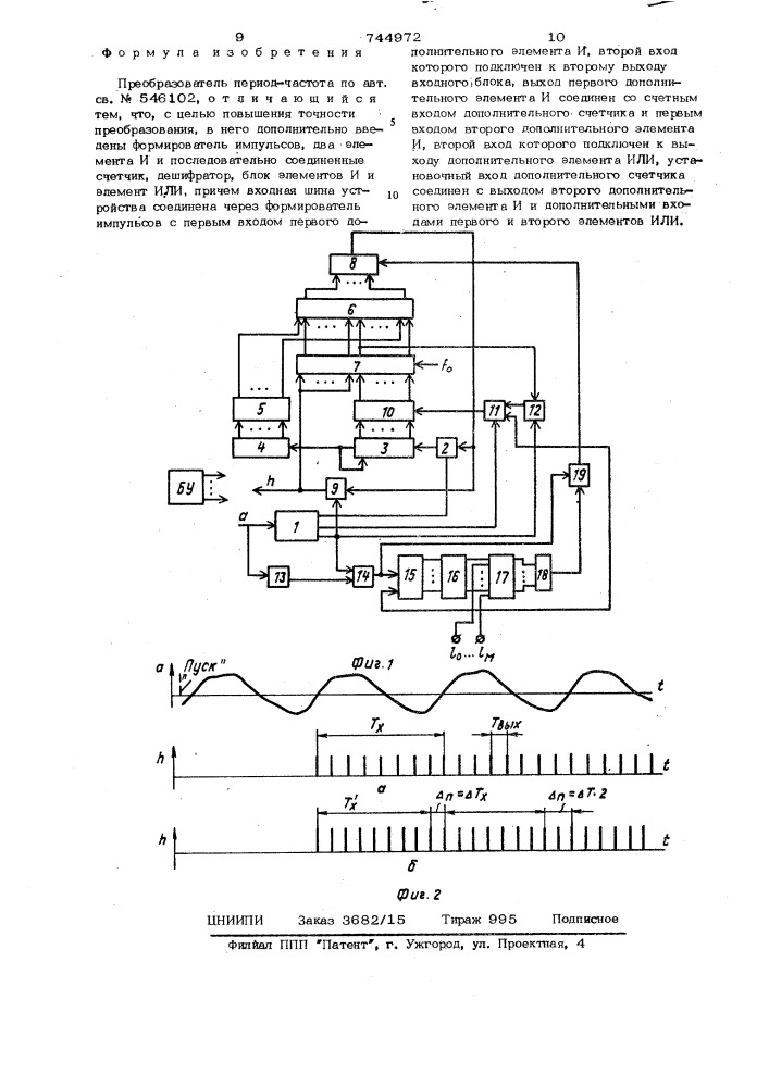 Преобразователь период-частота (патент 744972)