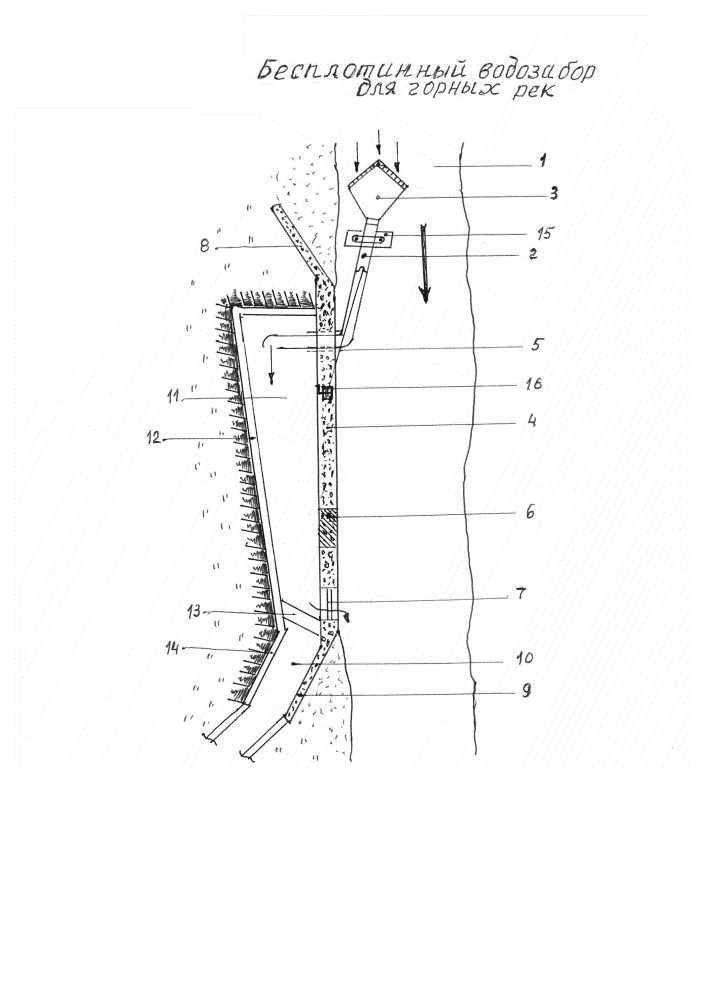 Бесплотинный водозабор для горных рек (патент 2619459)