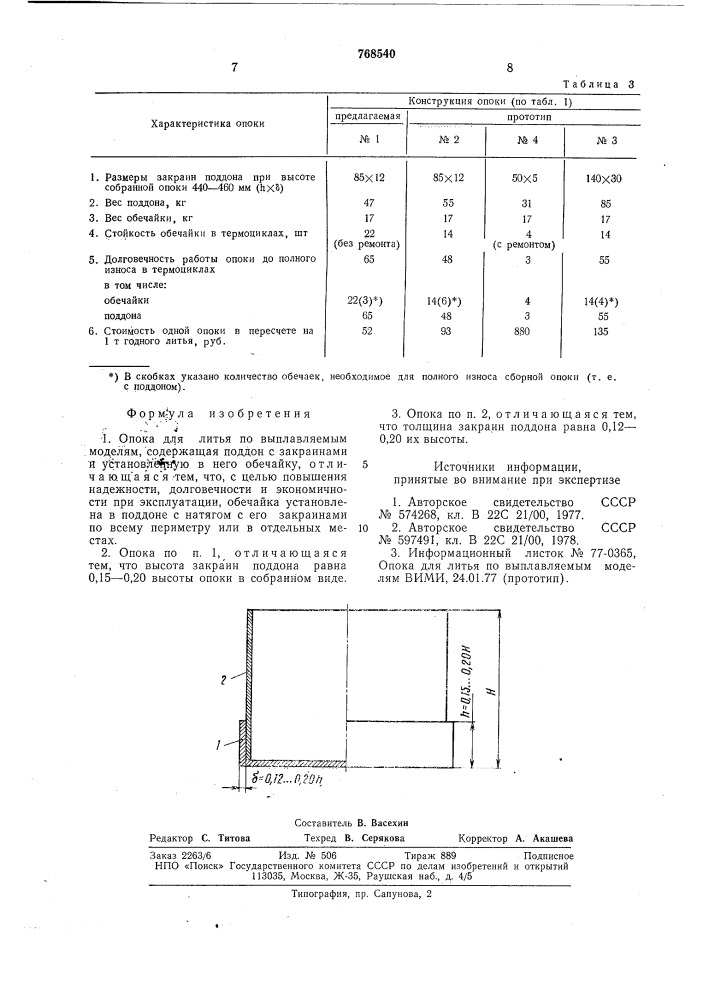 Опока для литья по выплавляемым моделям (патент 768540)