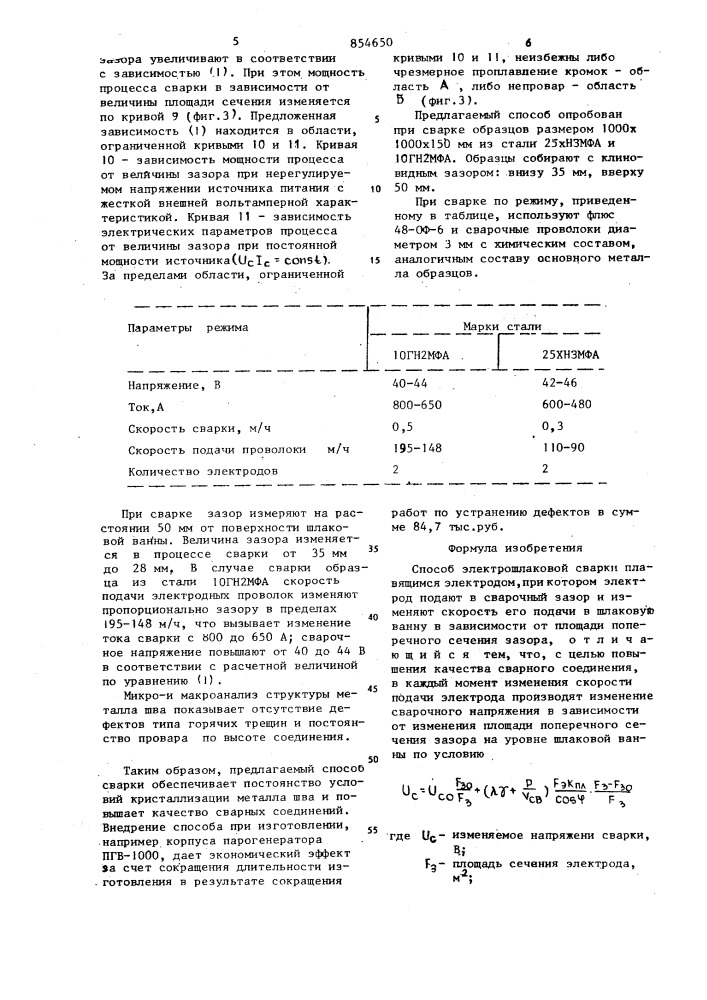 Способ электрошлаковой сварки (патент 854650)