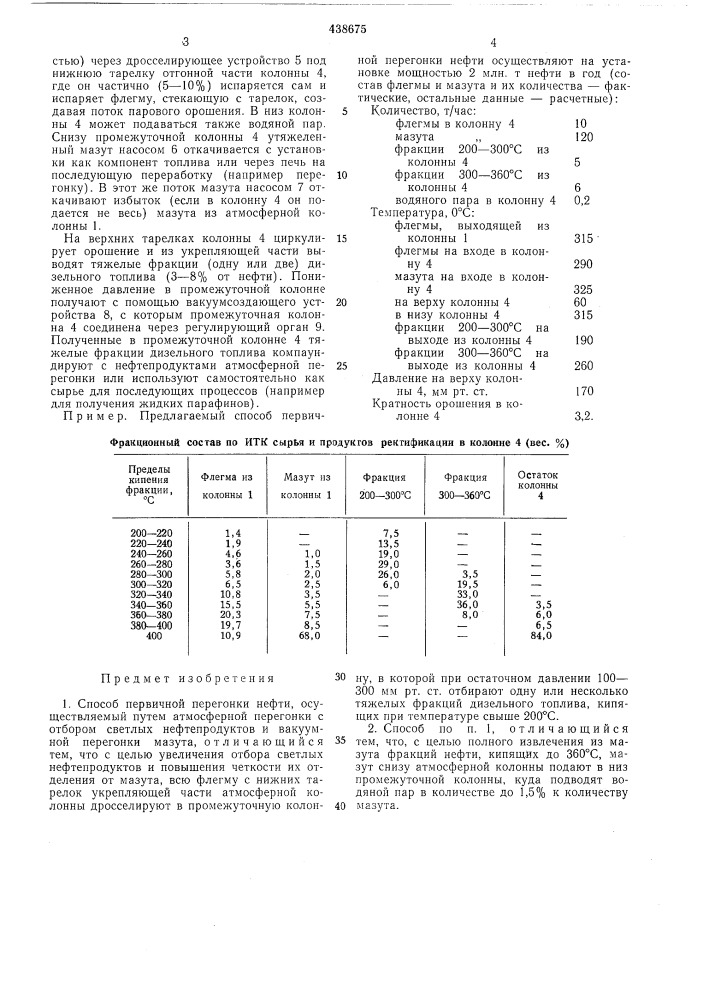Способ первичной перегонки нефти (патент 438675)