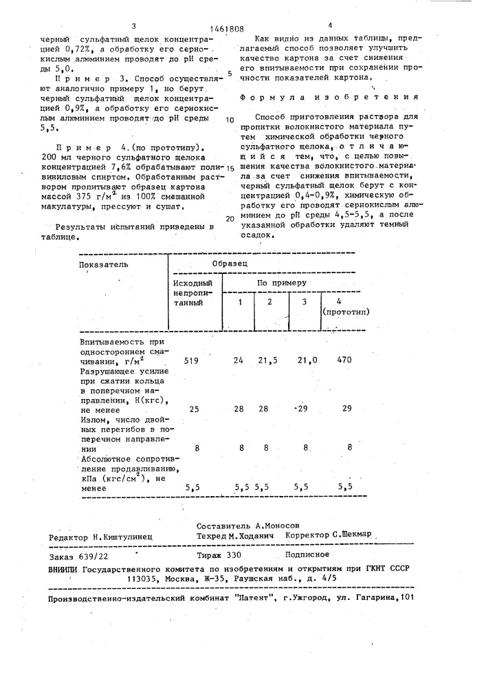 Способ приготовления раствора для пропитки волокнистого материала (патент 1461808)