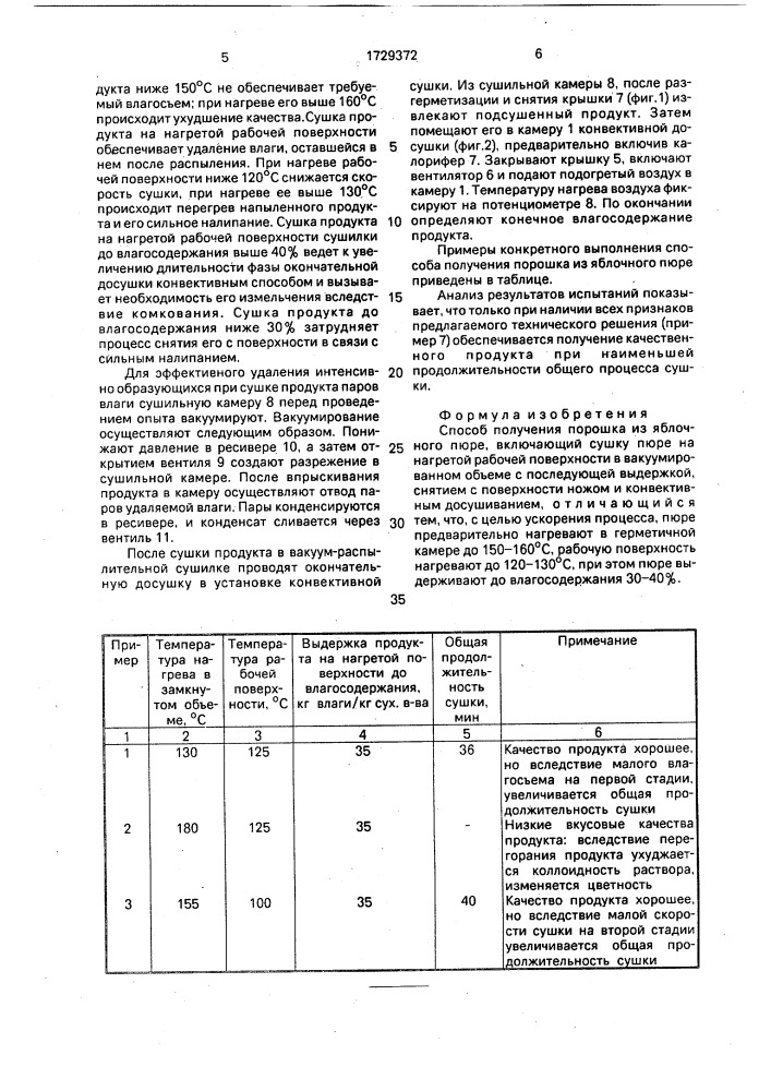 Способ получения порошка из яблочного пюре (патент 1729372)