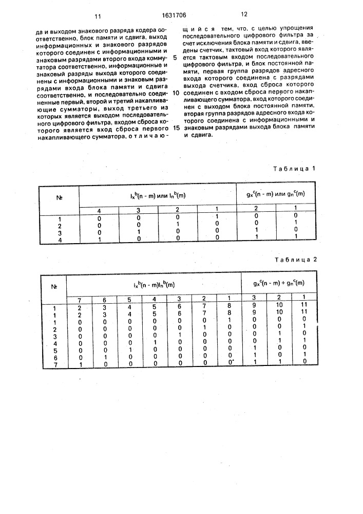 Последовательный цифровой фильтр (патент 1631706)