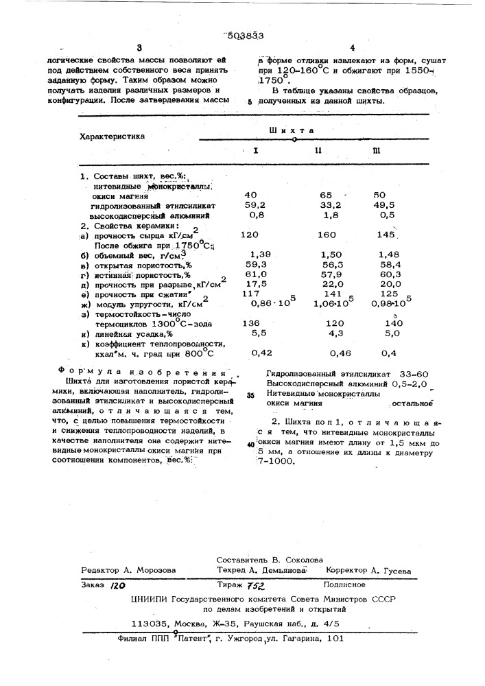 Шихта для изготовления пористой керамики (патент 503833)