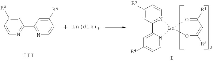 Трисдикетонатные комплексы лантанидов с лигандами пиридинового ряда в качестве люминофоров и способ их получения (патент 2463304)